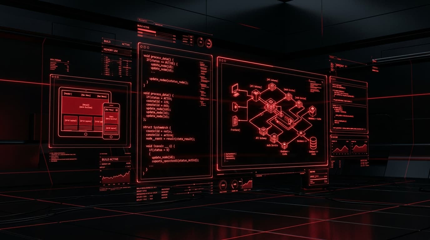 Interface de código futurista representando desenvolvimento digital