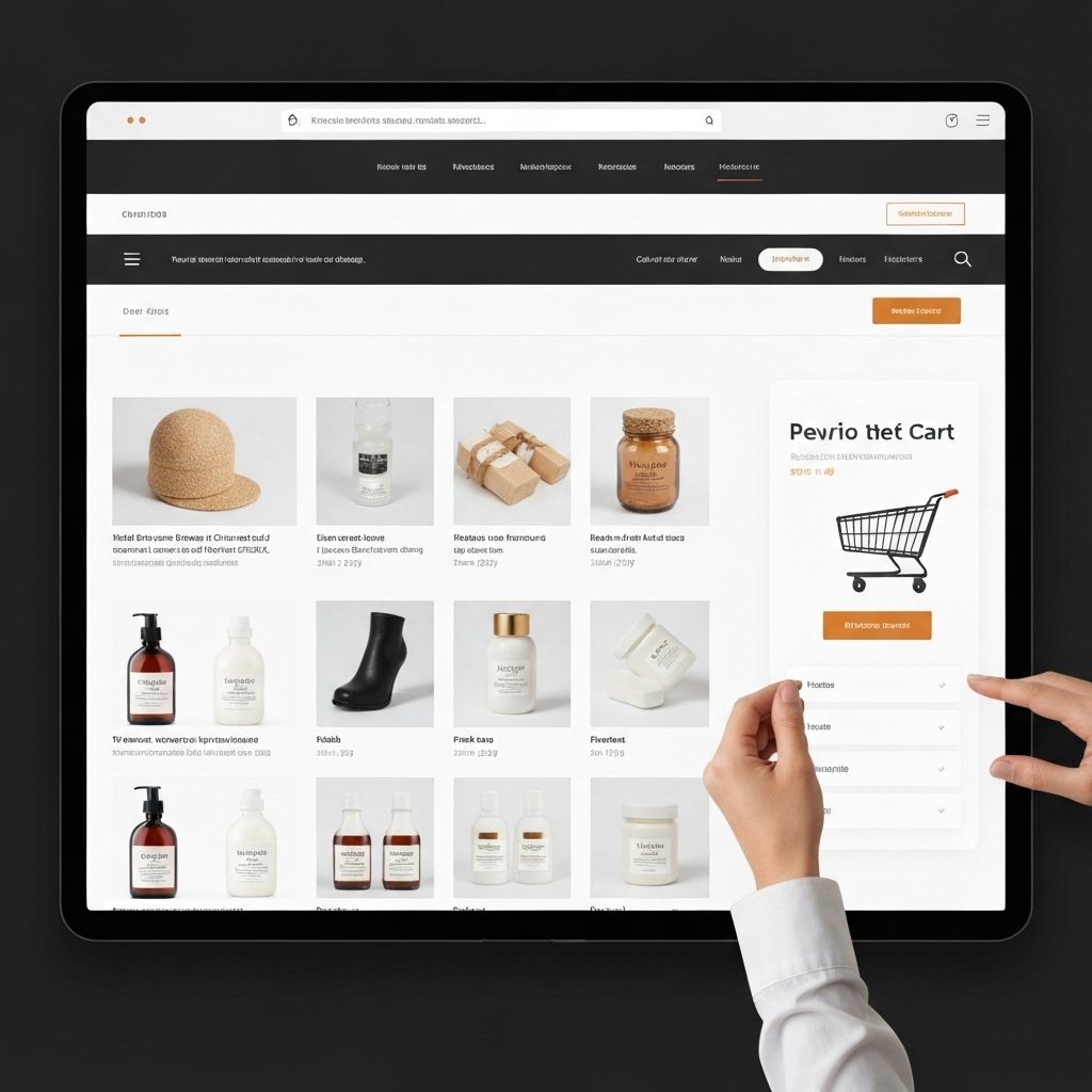 Interface moderna de loja virtual com produtos, carrinho de compras e sistema de pagamento integrado